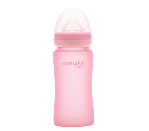 Скляна дитяча пляшечка з силіконовим захистом Everyday Baby (240 мл) рожева